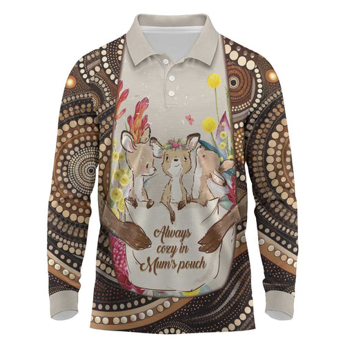 Kangaroo Australia Mother's Day Personalised Long Sleeve Polo Shirt Always Cozy In Mum’s Pouch Aboriginal Art