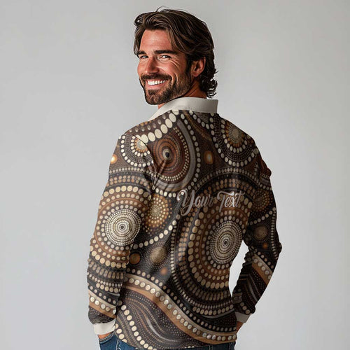 Kangaroo Australia Mother's Day Personalised Long Sleeve Polo Shirt Always Cozy In Mum’s Pouch Aboriginal Art