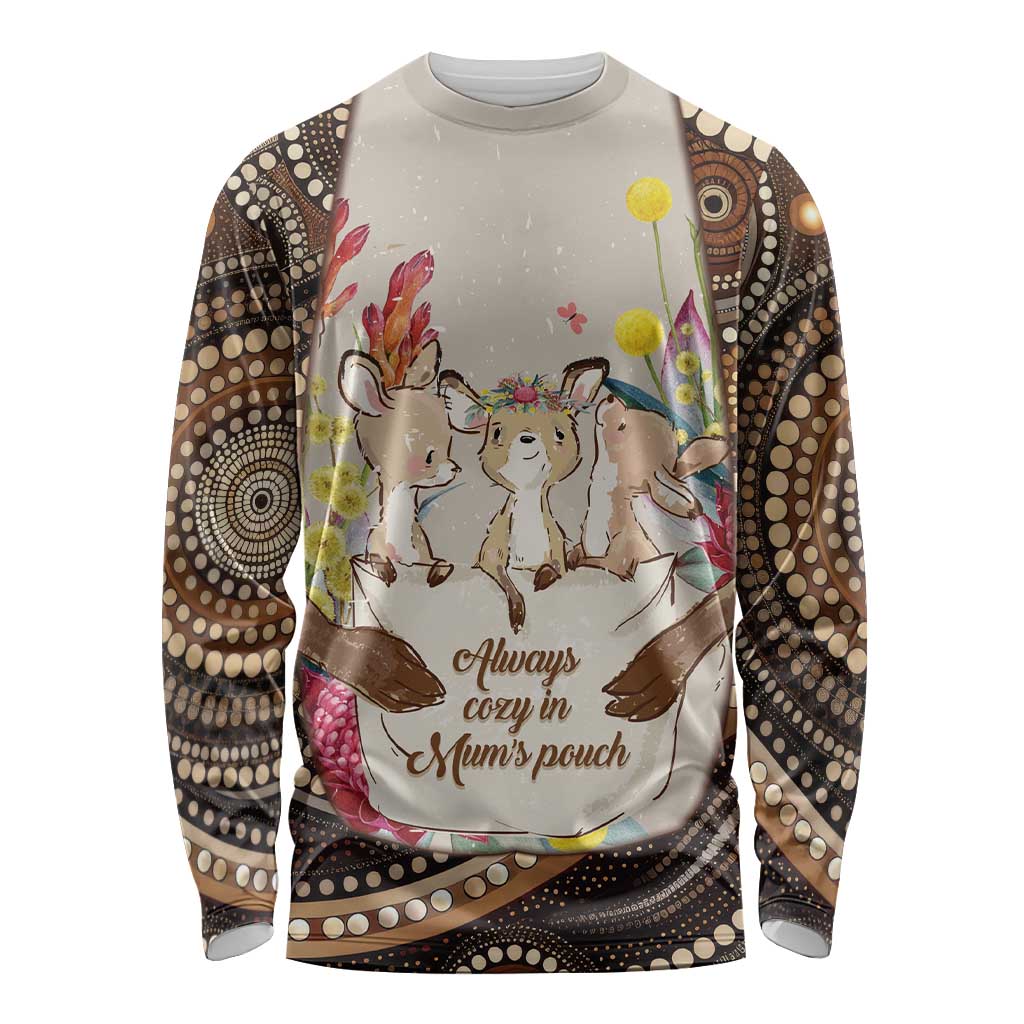 Kangaroo Australia Mother's Day Personalised Long Sleeve Shirt Always Cozy In Mum’s Pouch Aboriginal Art