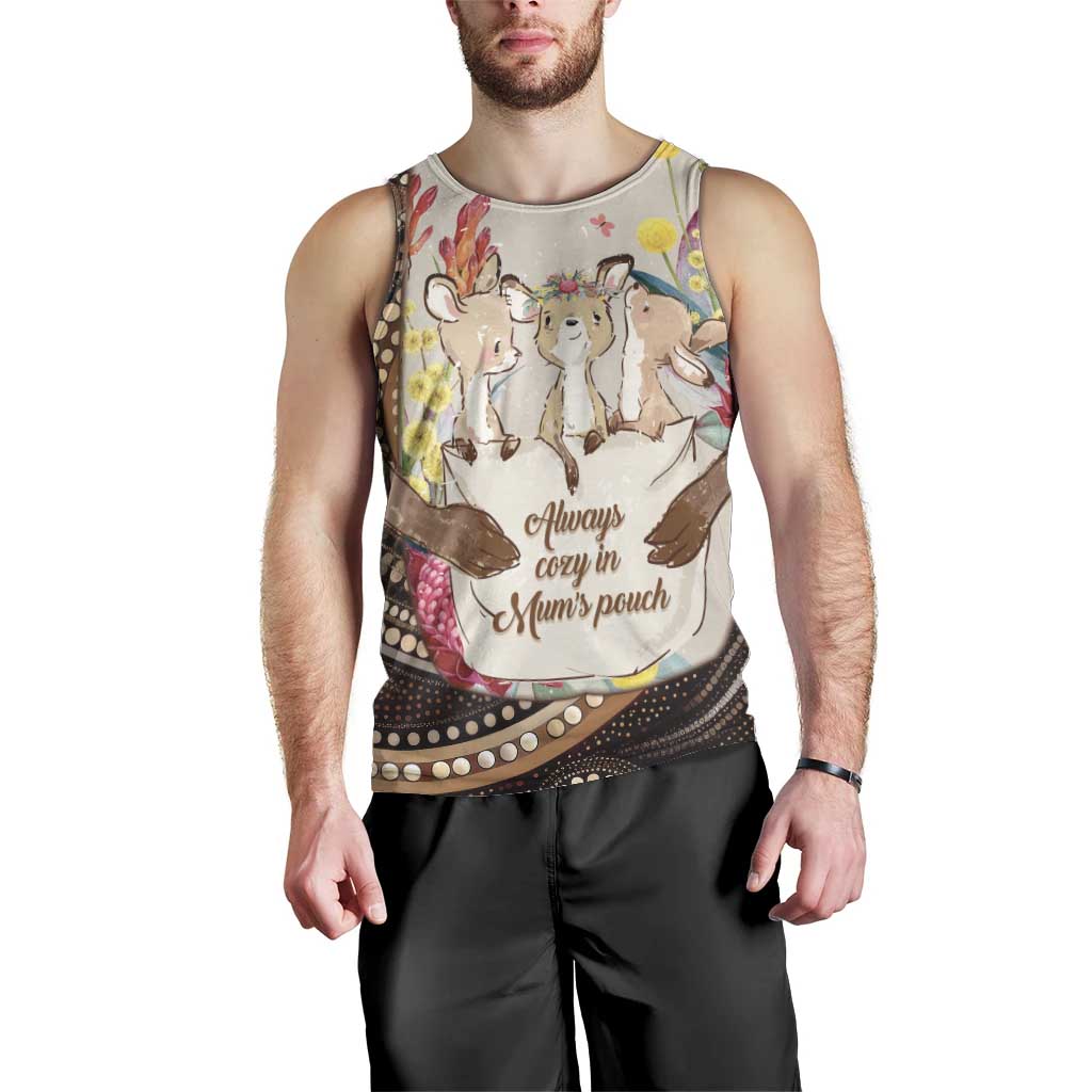 Kangaroo Australia Mother's Day Personalised Men Tank Top Always Cozy In Mum’s Pouch Aboriginal Art
