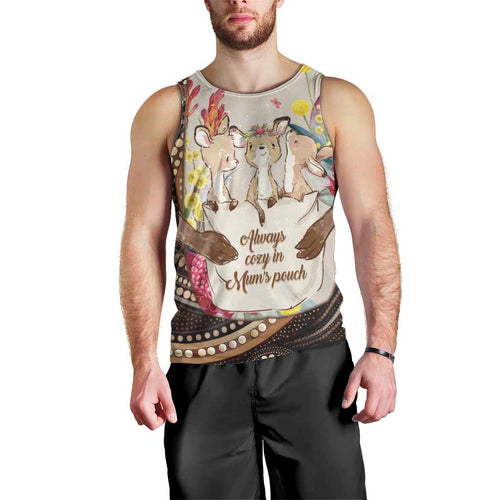 Kangaroo Australia Mother's Day Personalised Men Tank Top Always Cozy In Mum’s Pouch Aboriginal Art