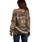 Kangaroo Australia Mother's Day Personalised Off Shoulder Sweater Always Cozy In Mum’s Pouch Aboriginal Art