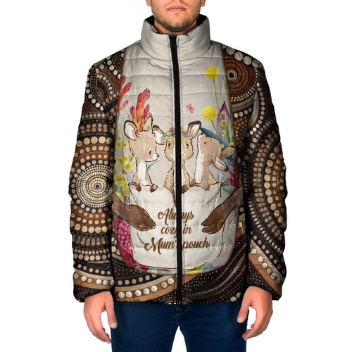 Kangaroo Australia Mother's Day Personalised Padded Jacket Always Cozy In Mum’s Pouch Aboriginal Art