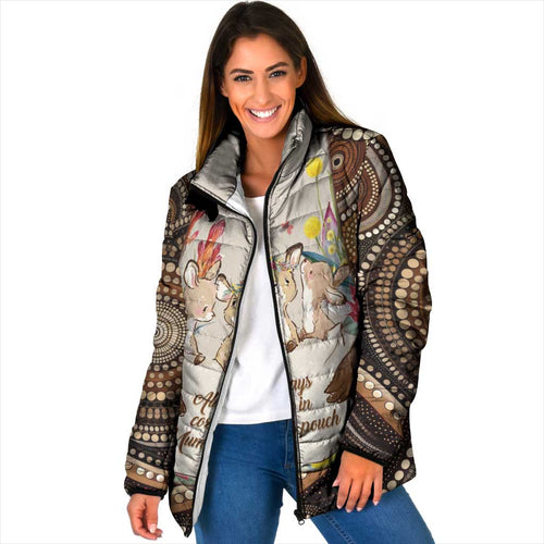 Kangaroo Australia Mother's Day Personalised Padded Jacket Always Cozy In Mum’s Pouch Aboriginal Art