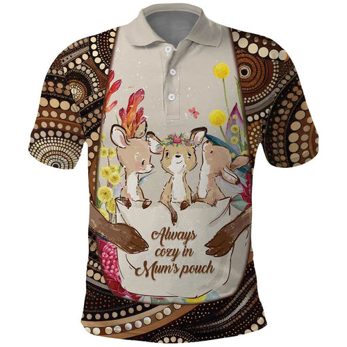 Kangaroo Australia Mother's Day Personalised Polo Shirt Always Cozy In Mum’s Pouch Aboriginal Art