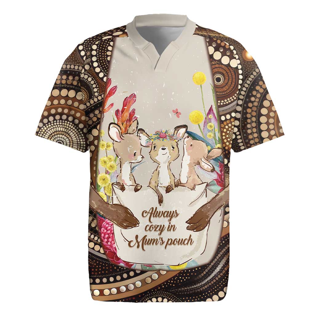 Kangaroo Australia Mother's Day Personalised Rugby Jersey Always Cozy In Mum’s Pouch Aboriginal Art