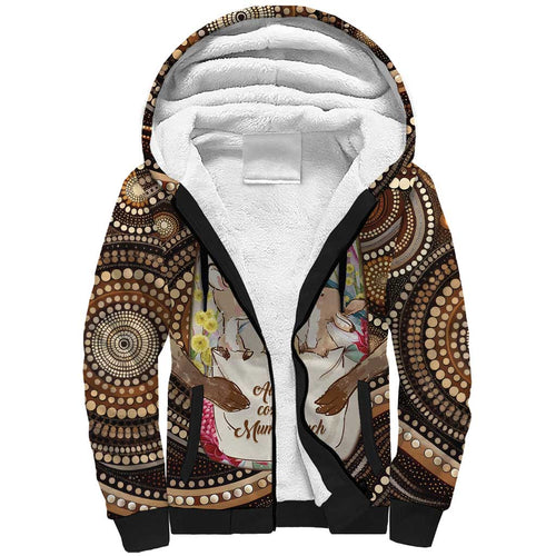 Kangaroo Australia Mother's Day Personalised Sherpa Hoodie Always Cozy In Mum’s Pouch Aboriginal Art