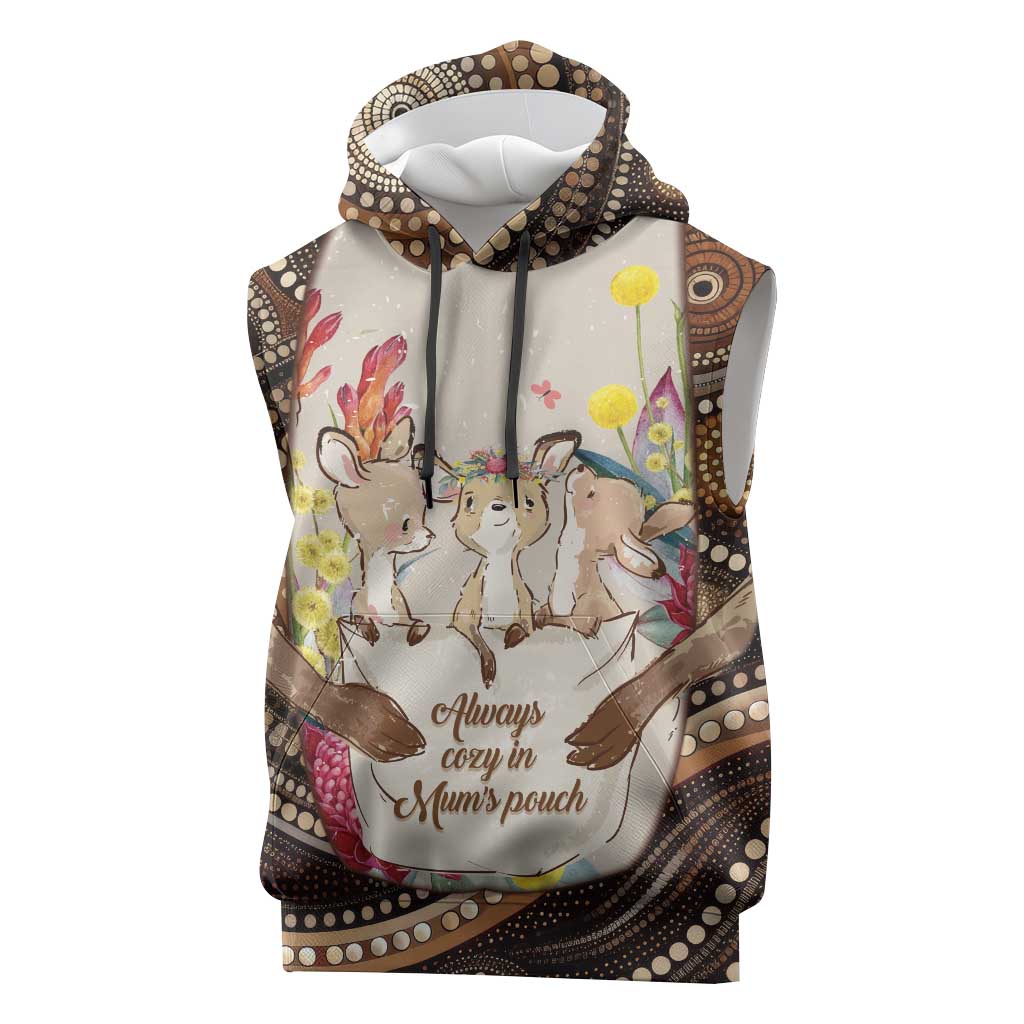 Kangaroo Australia Mother's Day Personalised Sleeveless Hoodie Always Cozy In Mum’s Pouch Aboriginal Art