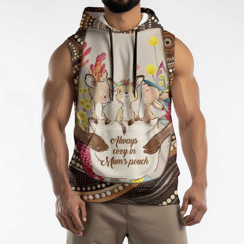 Kangaroo Australia Mother's Day Personalised Sleeveless Hoodie Always Cozy In Mum’s Pouch Aboriginal Art