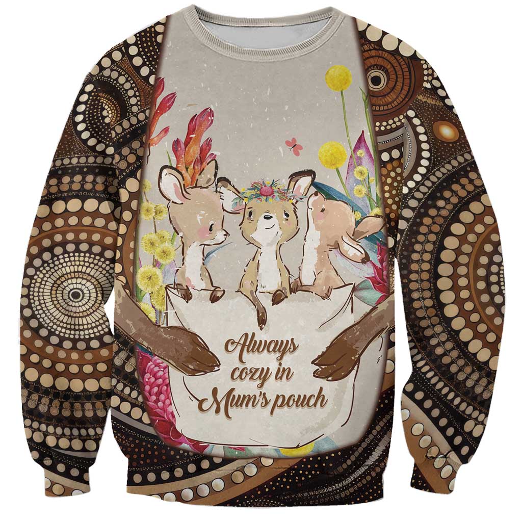 Kangaroo Australia Mother's Day Personalised Sweatshirt Always Cozy In Mum’s Pouch Aboriginal Art