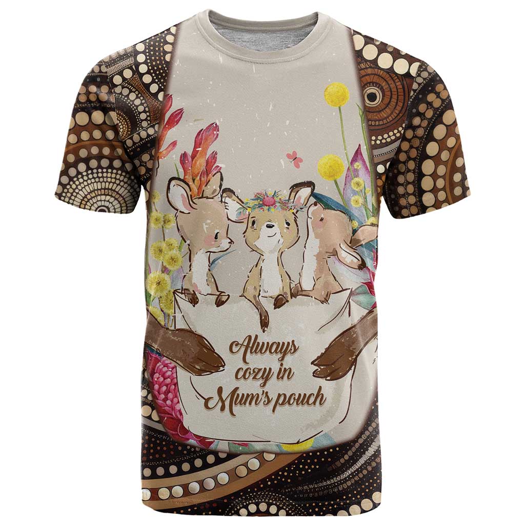Kangaroo Australia Mother's Day Personalised T Shirt Always Cozy In Mum’s Pouch Aboriginal Art