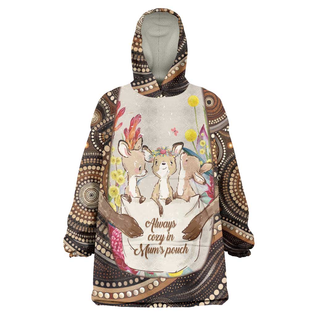 Kangaroo Australia Mother's Day Personalised Wearable Blanket Hoodie Always Cozy In Mum’s Pouch Aboriginal Art