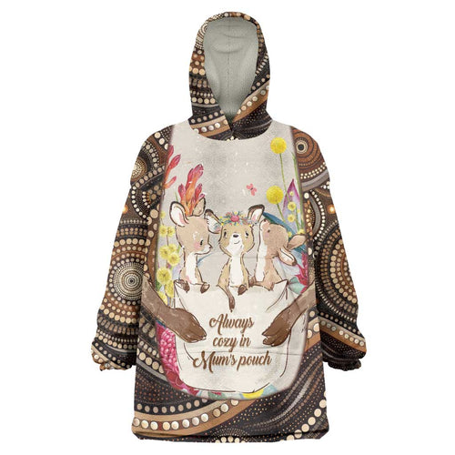 Kangaroo Australia Mother's Day Personalised Wearable Blanket Hoodie Always Cozy In Mum’s Pouch Aboriginal Art