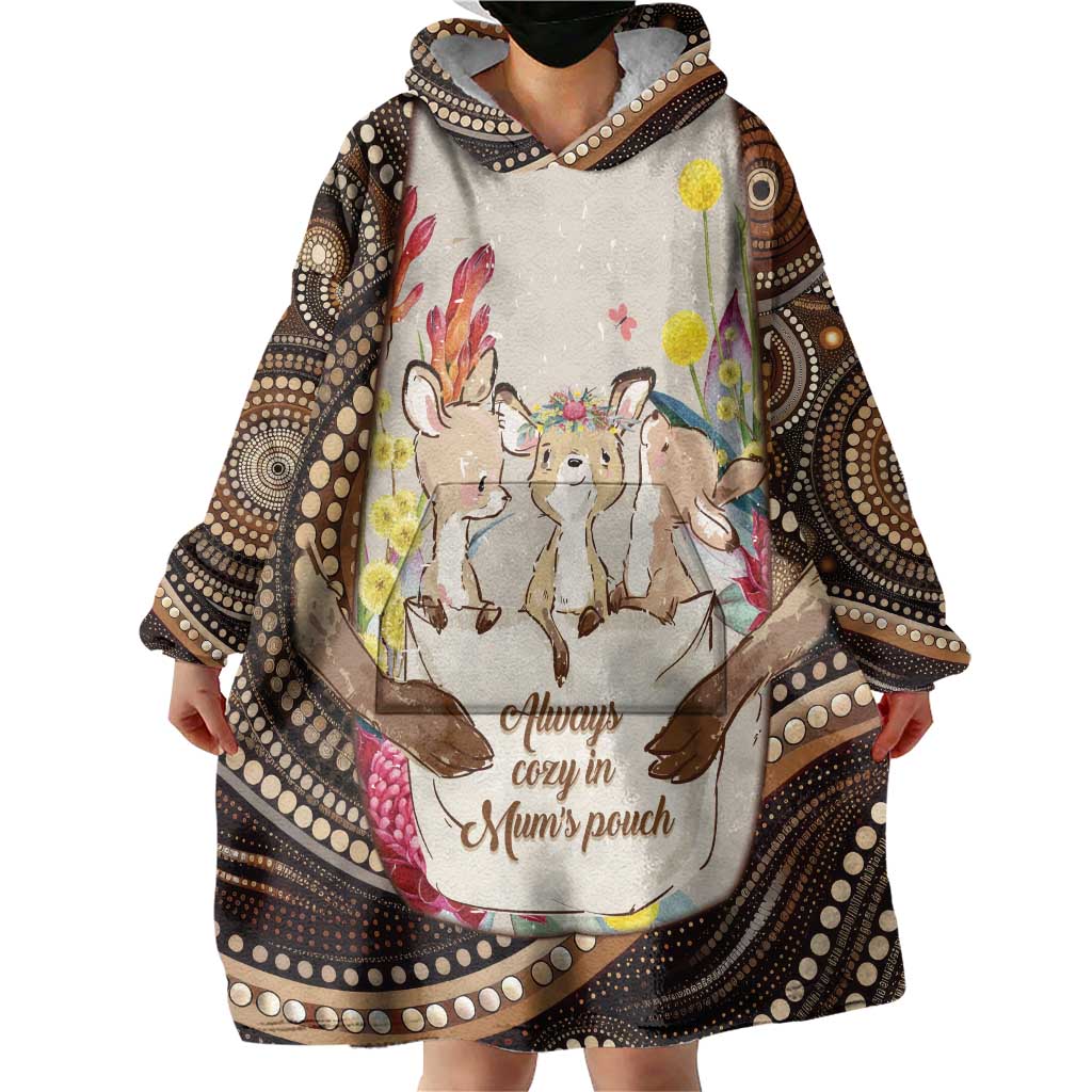 Kangaroo Australia Mother's Day Personalised Wearable Blanket Hoodie Always Cozy In Mum’s Pouch Aboriginal Art