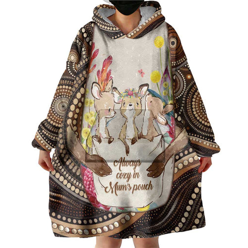 Kangaroo Australia Mother's Day Personalised Wearable Blanket Hoodie Always Cozy In Mum’s Pouch Aboriginal Art