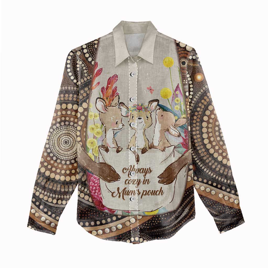 Kangaroo Australia Mother's Day Personalised Women Casual Shirt Always Cozy In Mum’s Pouch Aboriginal Art