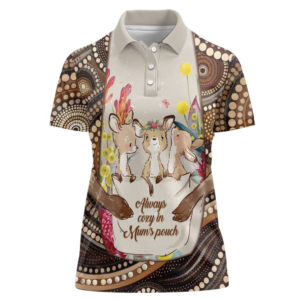 Kangaroo Australia Mother's Day Personalised Women Polo Shirt Always Cozy In Mum’s Pouch Aboriginal Art
