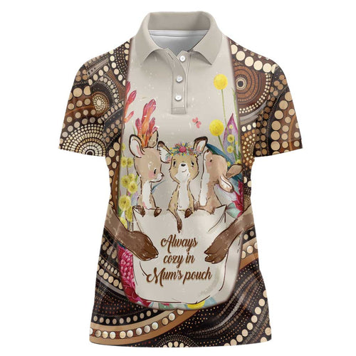 Kangaroo Australia Mother's Day Personalised Women Polo Shirt Always Cozy In Mum’s Pouch Aboriginal Art