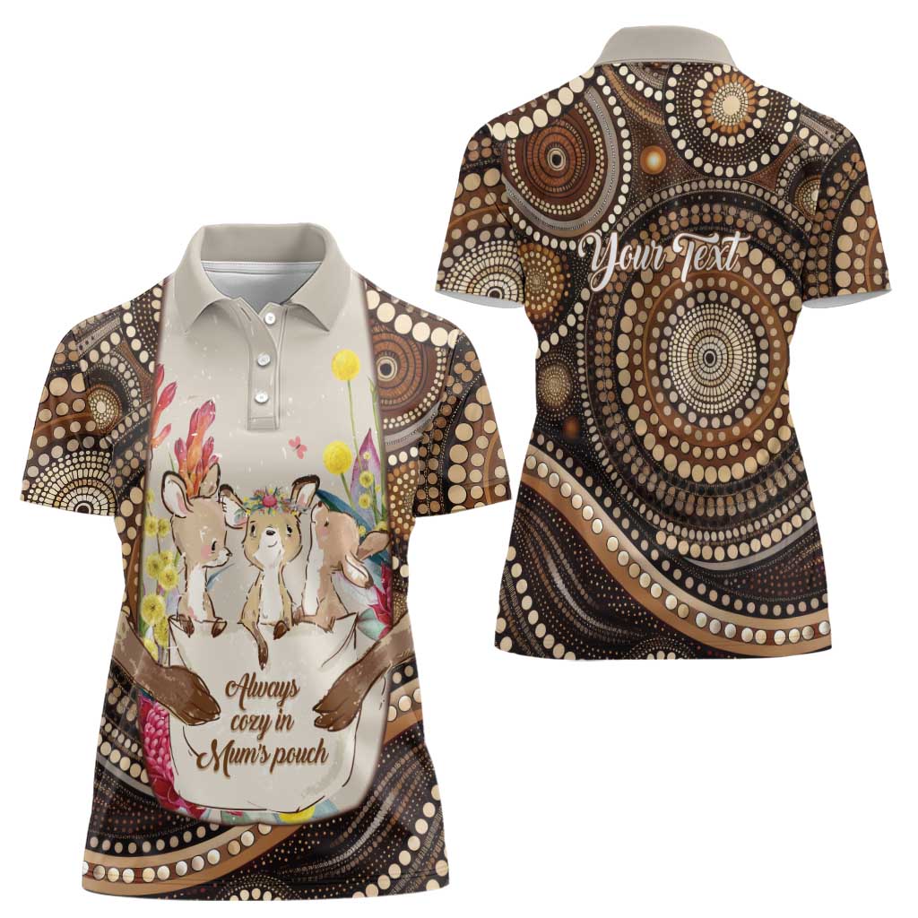 Kangaroo Australia Mother's Day Personalised Women Polo Shirt Always Cozy In Mum’s Pouch Aboriginal Art