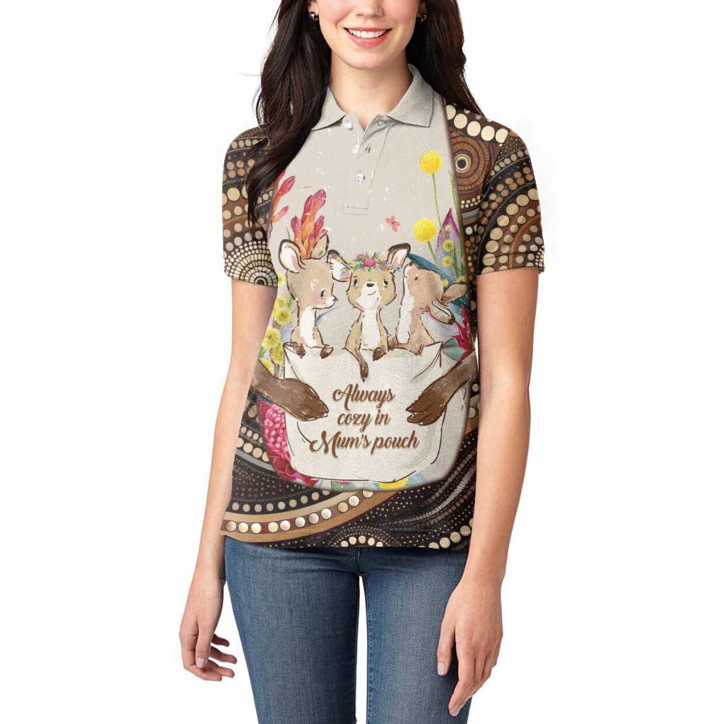 Kangaroo Australia Mother's Day Personalised Women Polo Shirt Always Cozy In Mum’s Pouch Aboriginal Art