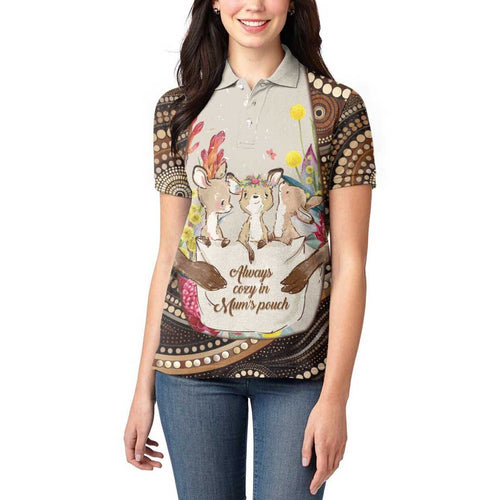 Kangaroo Australia Mother's Day Personalised Women Polo Shirt Always Cozy In Mum’s Pouch Aboriginal Art