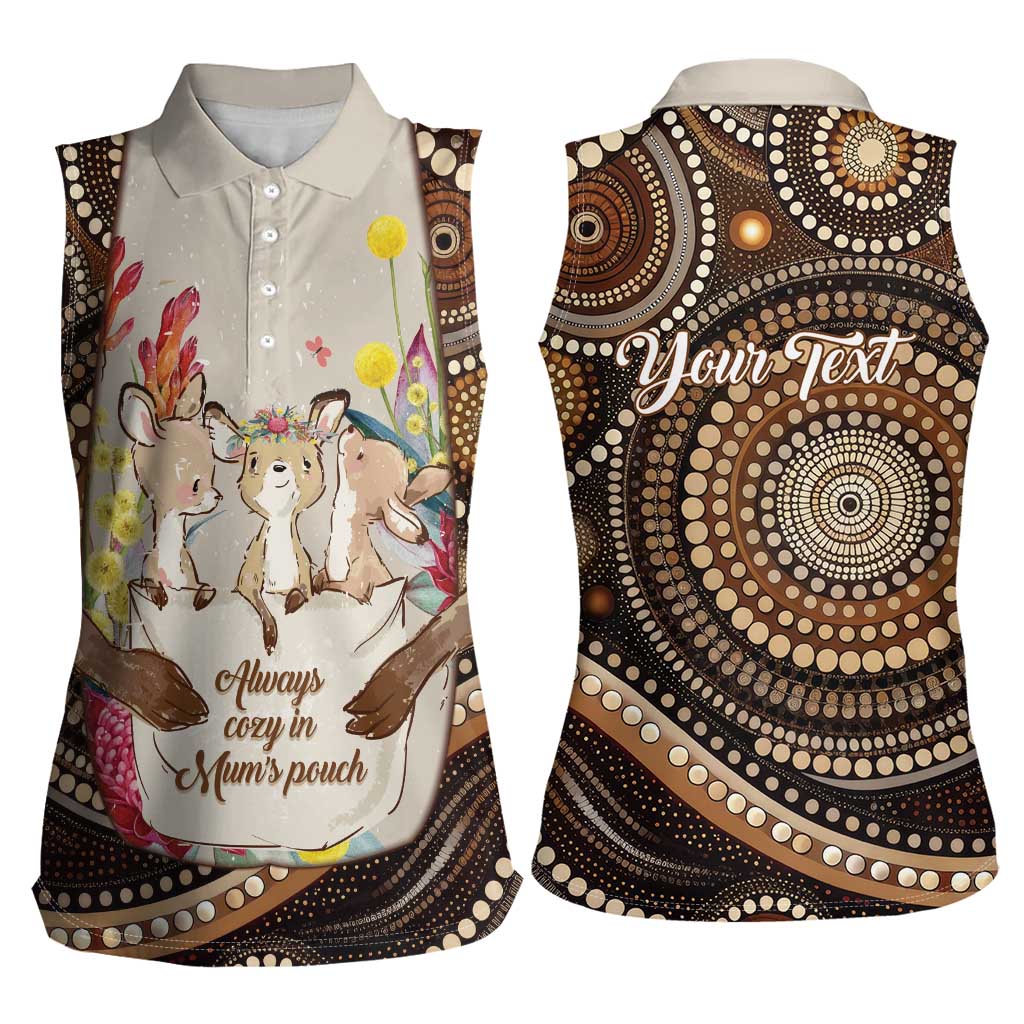 Kangaroo Australia Mother's Day Personalised Women Sleeveless Polo Shirt Always Cozy In Mum’s Pouch Aboriginal Art