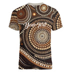 Kangaroo Australia Mother's Day Personalised Women V-Neck T-Shirt Always Cozy In Mum’s Pouch Aboriginal Art