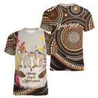 Kangaroo Australia Mother's Day Personalised Women V-Neck T-Shirt Always Cozy In Mum’s Pouch Aboriginal Art