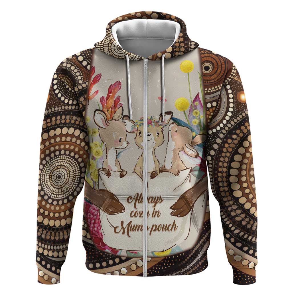 Kangaroo Australia Mother's Day Personalised Zip Hoodie Always Cozy In Mum’s Pouch Aboriginal Art