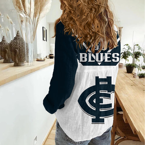 Carlton Football 2023 Women Casual Shirt Go Blues White Simple Style LT14