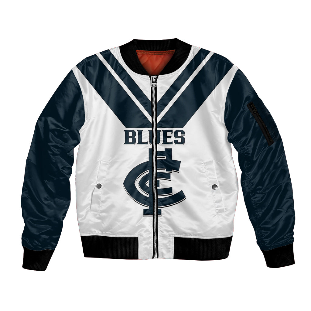 personalised-carlton-football-2023-sleeve-zip-bomber-jacket-go-blues-white-simple-style