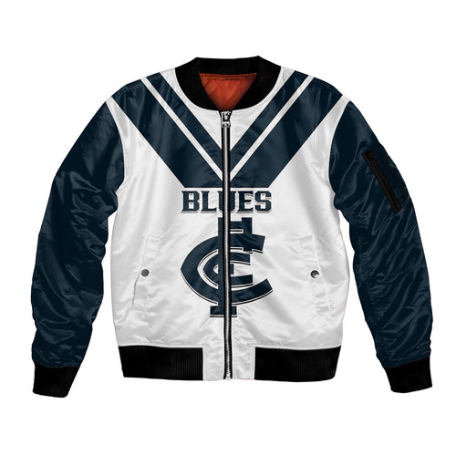 personalised-carlton-football-2023-sleeve-zip-bomber-jacket-go-blues-white-simple-style