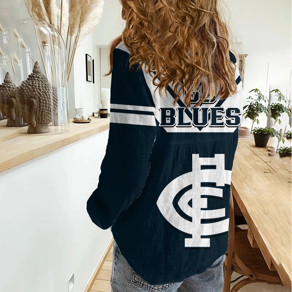 Carlton Football 2023 Women Casual Shirt Go Blues Navy Simple Style LT14