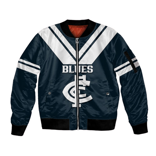 personalised-carlton-football-2023-sleeve-zip-bomber-jacket-go-blues-navy-simple-style