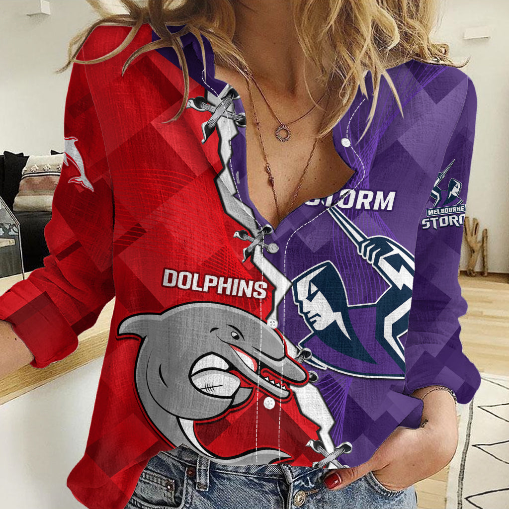Personalised Storm Mix Dolphins Rugby Women Casual Shirt Sporty Version LT14