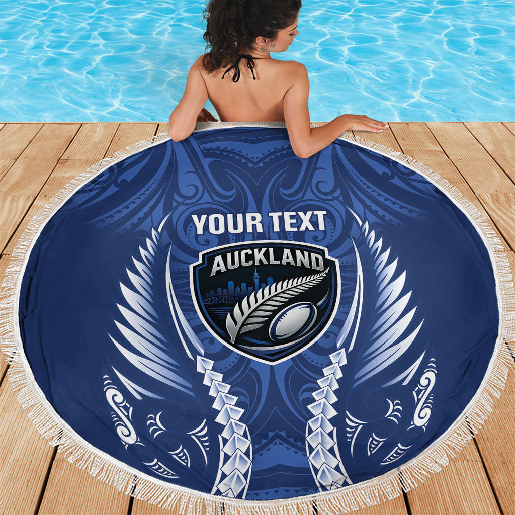 Auckland 2026 Rugby Custom Beach Blanket NZ Maori Silver Fern