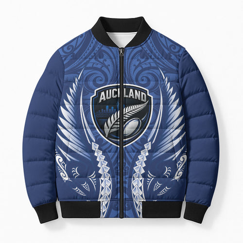 Auckland 2026 Rugby Custom Bomber Puffer Jacket NZ Maori Silver Fern