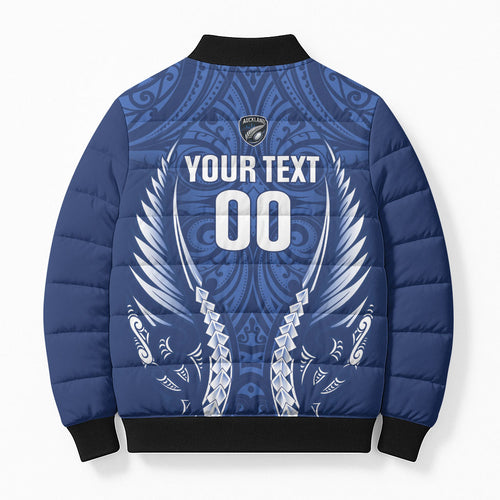 Auckland 2026 Rugby Custom Bomber Puffer Jacket NZ Maori Silver Fern