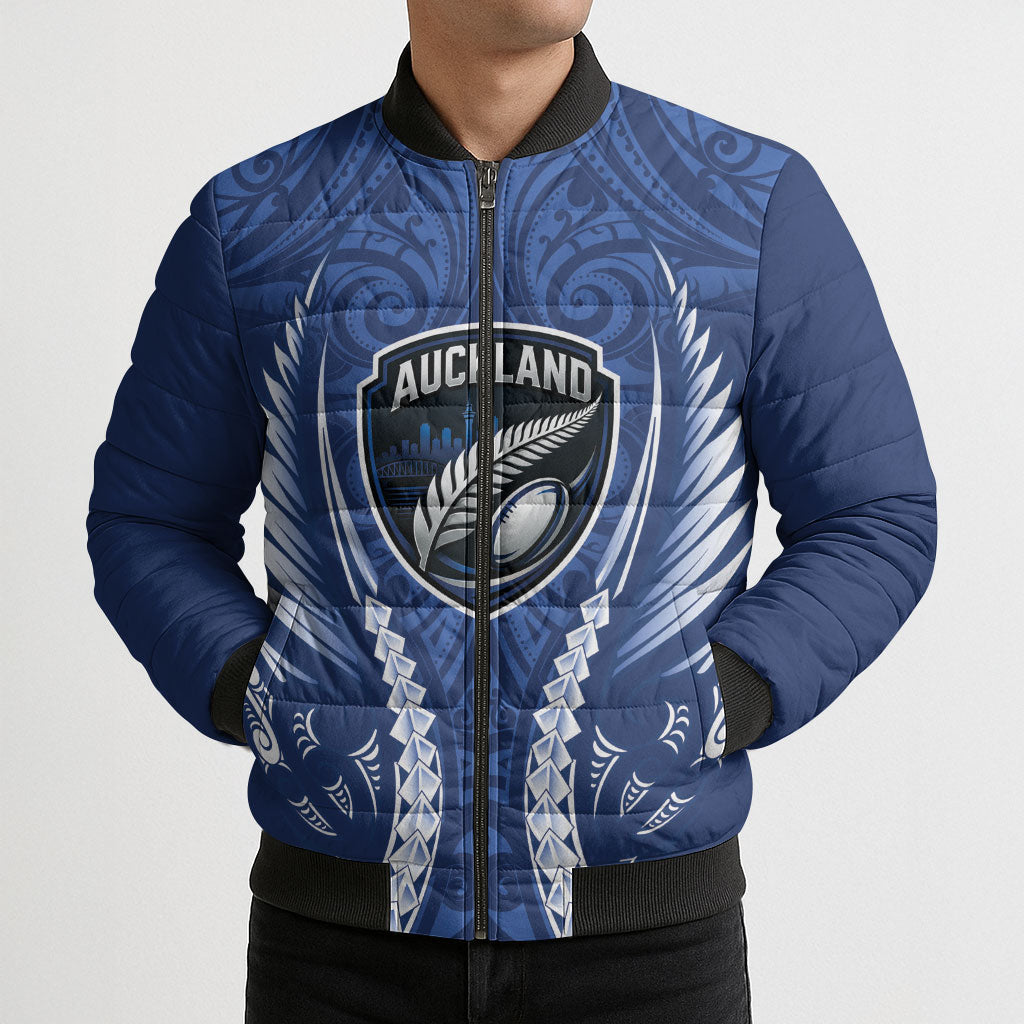 Auckland 2026 Rugby Custom Bomber Puffer Jacket NZ Maori Silver Fern