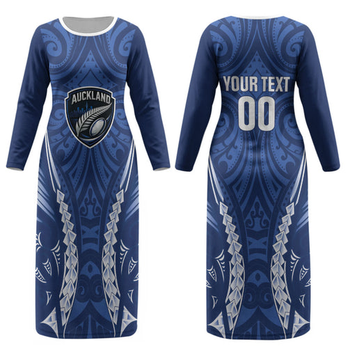 Auckland 2026 Rugby Custom Couples Matching Long Sleeve Bodycon Dress and Hawaiian Shirt NZ Maori Silver Fern LT14