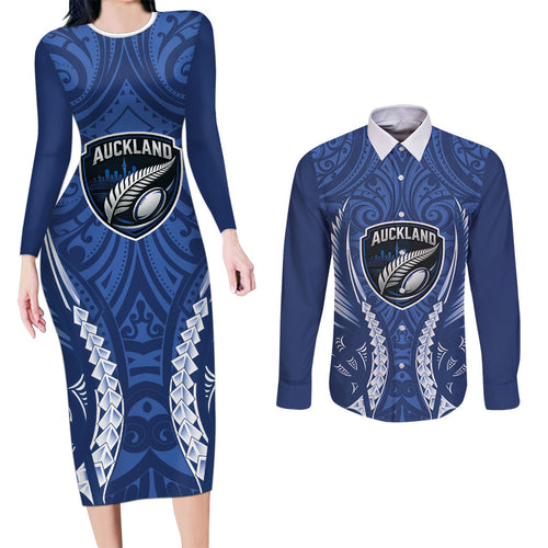 Auckland 2026 Rugby Custom Couples Matching Long Sleeve Bodycon Dress and Long Sleeve Button Shirt NZ Maori Silver Fern