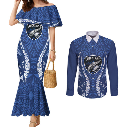 Auckland 2026 Rugby Custom Couples Matching Mermaid Dress and Long Sleeve Button Shirt NZ Maori Silver Fern