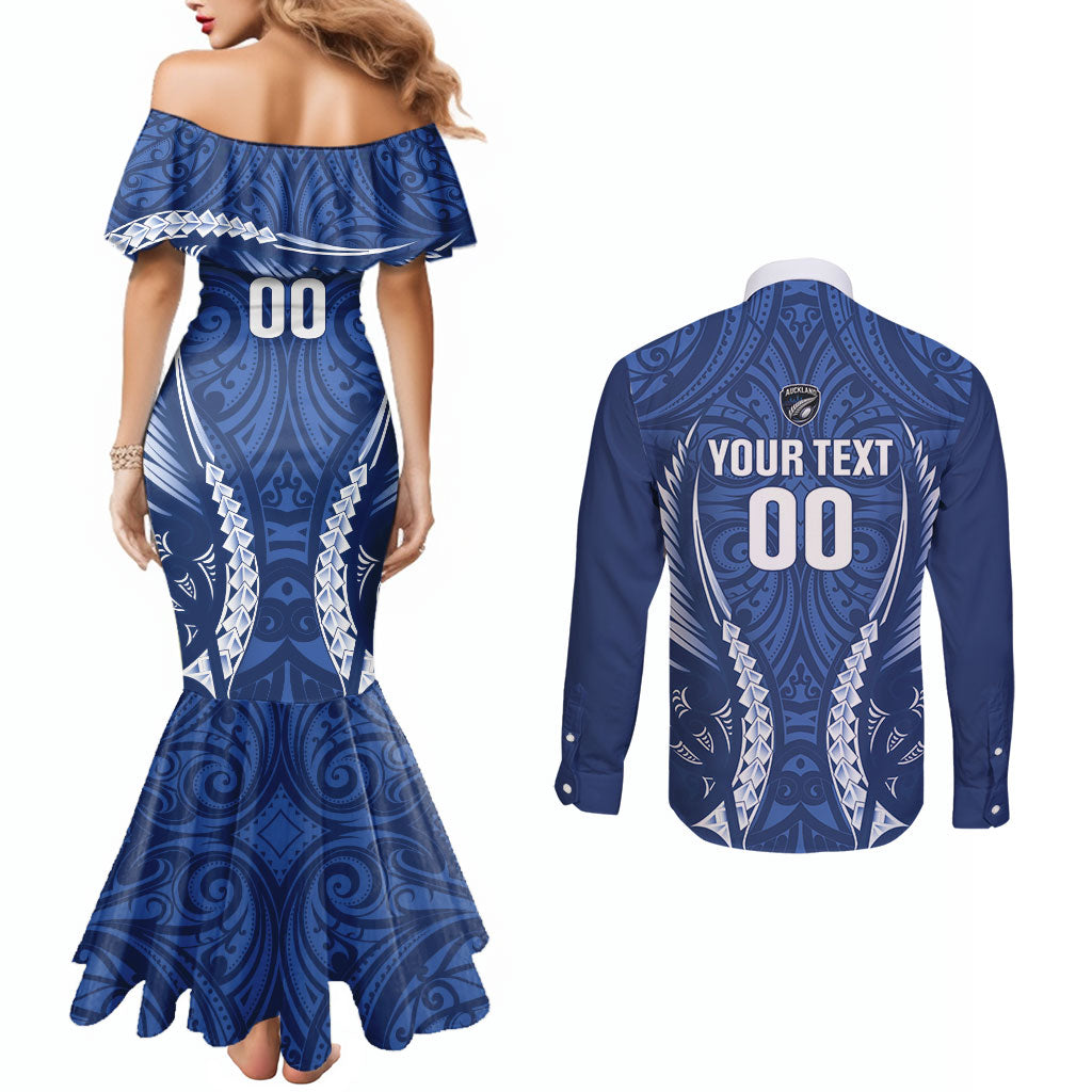 Auckland 2026 Rugby Custom Couples Matching Mermaid Dress and Long Sleeve Button Shirt NZ Maori Silver Fern