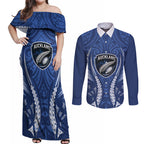 Auckland 2026 Rugby Custom Couples Matching Off Shoulder Maxi Dress and Long Sleeve Button Shirt NZ Maori Silver Fern