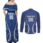 Auckland 2026 Rugby Custom Couples Matching Off Shoulder Maxi Dress and Long Sleeve Button Shirt NZ Maori Silver Fern