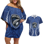 Auckland 2026 Rugby Custom Couples Matching Off Shoulder Short Dress and Hawaiian Shirt NZ Maori Silver Fern