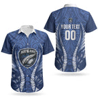 Auckland 2026 Rugby Custom Couples Matching Off Shoulder Short Dress and Hawaiian Shirt NZ Maori Silver Fern LT14