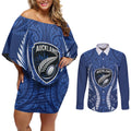Auckland 2026 Rugby Custom Couples Matching Off Shoulder Short Dress and Long Sleeve Button Shirt NZ Maori Silver Fern