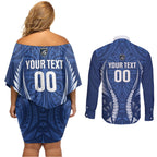 Auckland 2026 Rugby Custom Couples Matching Off Shoulder Short Dress and Long Sleeve Button Shirt NZ Maori Silver Fern