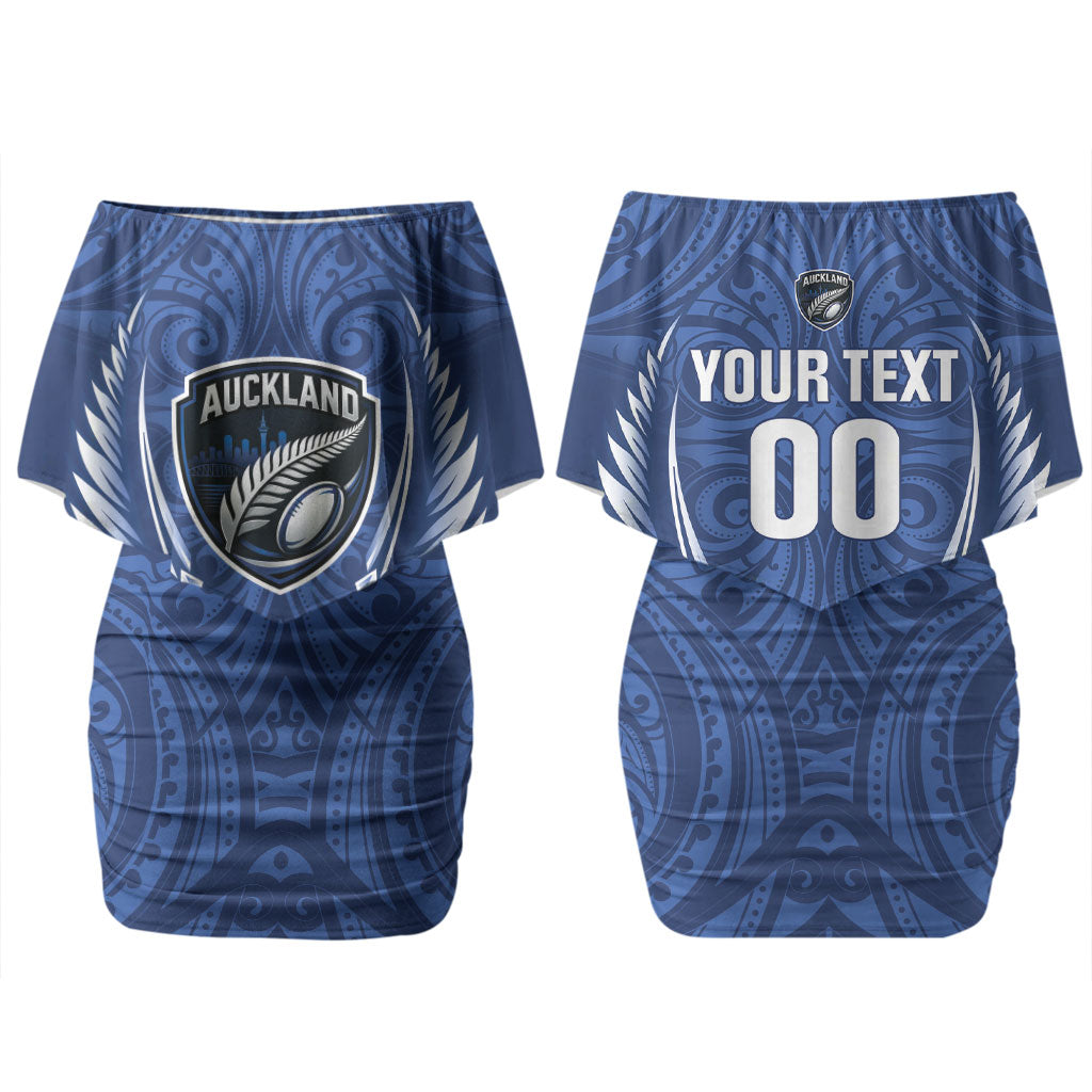 Auckland 2026 Rugby Custom Couples Matching Off Shoulder Short Dress and Long Sleeve Button Shirt NZ Maori Silver Fern LT14